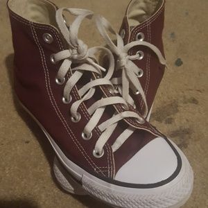Burgundy high top Converse